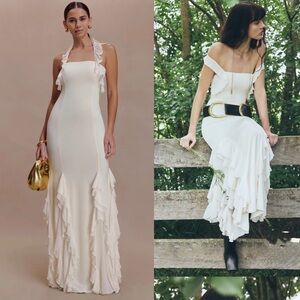 Meshki Etta Ruffle Slinky Maxi Dress - Ivory S